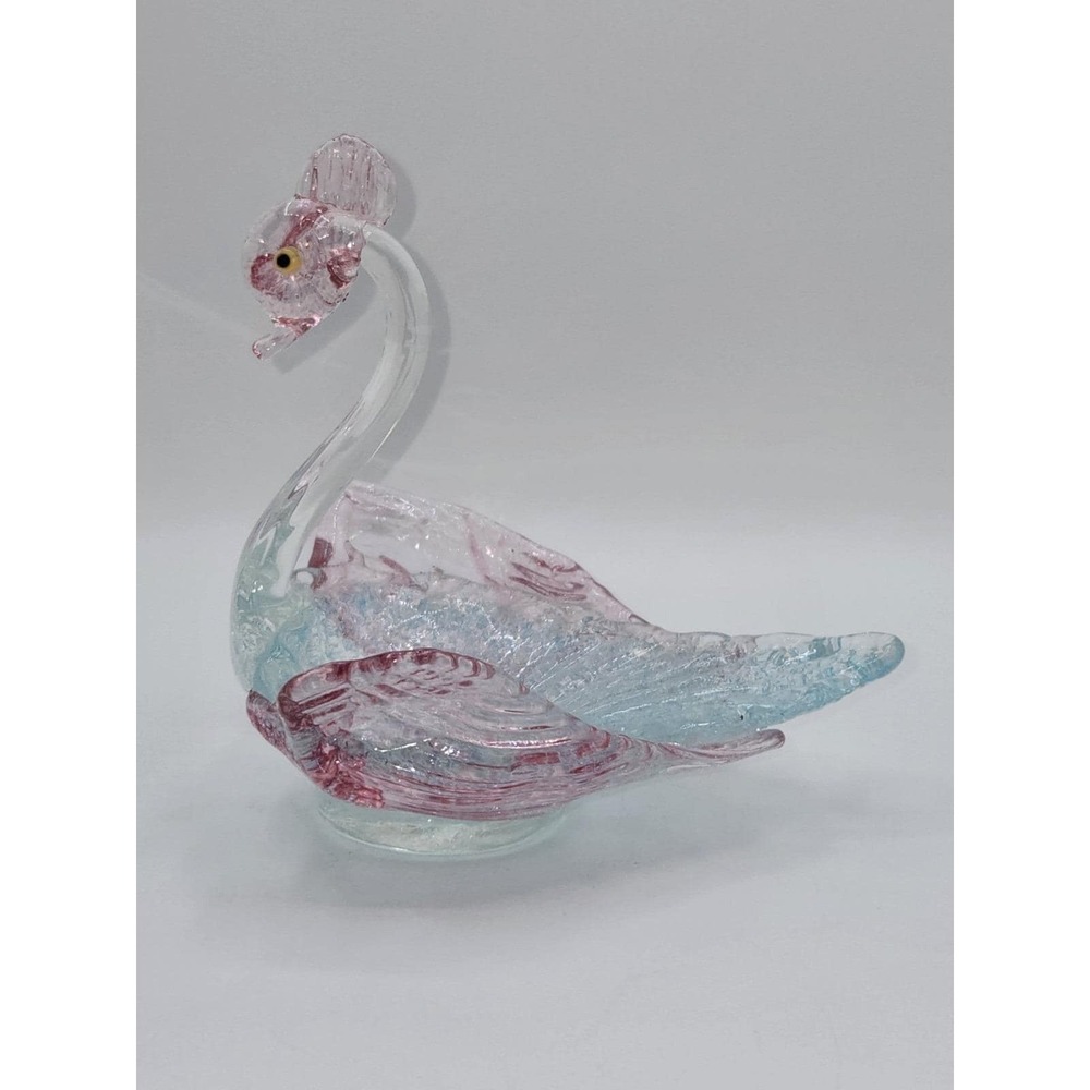 Fratelli Toso Murano Overshot‎ Swan Dish Pink Blue Art Glass Bowl Venetian Bird
